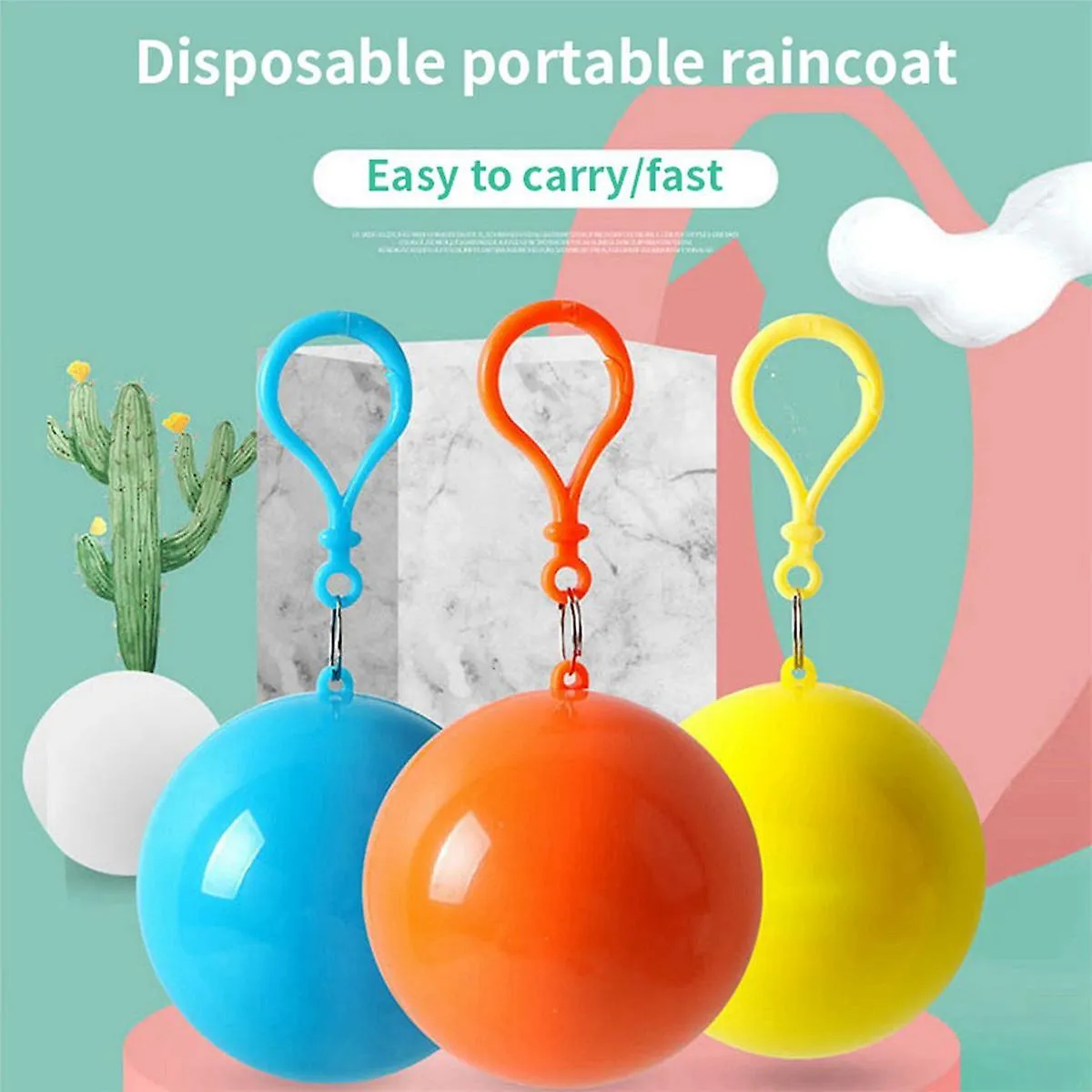 10PCS RAINCOAT BALL WITH HOOK DISPOSABLE THICKENED OUTDOOR EMERGENCY COATS WATERPROOF RAIN PONCHOS