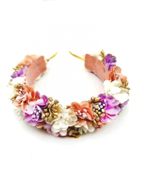 DIADEMAS DE FLORES MORADAS Y ROSAS PARA INVITADAS DE BODA Y COMUNION