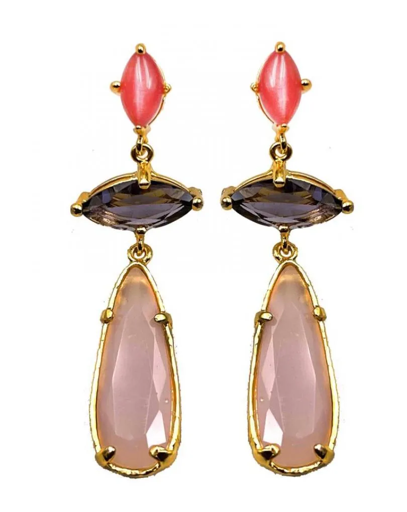 ELEGANTISIMOS PENDIENTES LARGOS ROSAS Y MORADOS DE PEDRERIA