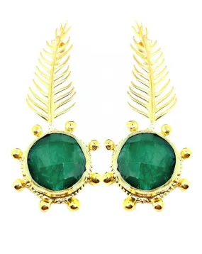 PENDIENTES DORADOS LARGOS CON DELICADA HOJA Y PIEDRA COLOR