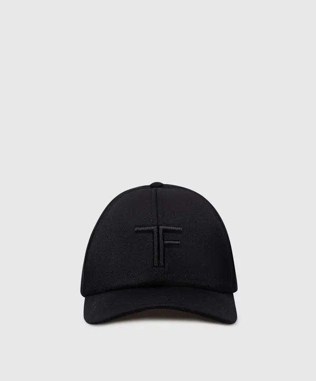 Tom Ford Black cashmere cap with TF logo embroidery